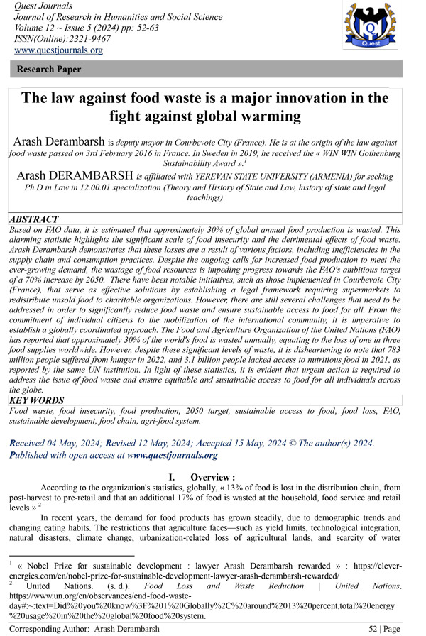 The law against food waste is a major innovation in the fight against global warming 